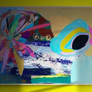 Färgglad väggkonst på papper, blandteknikcollage, abstrakt landskapsmålning, expressionistiskt konstverk bild 1