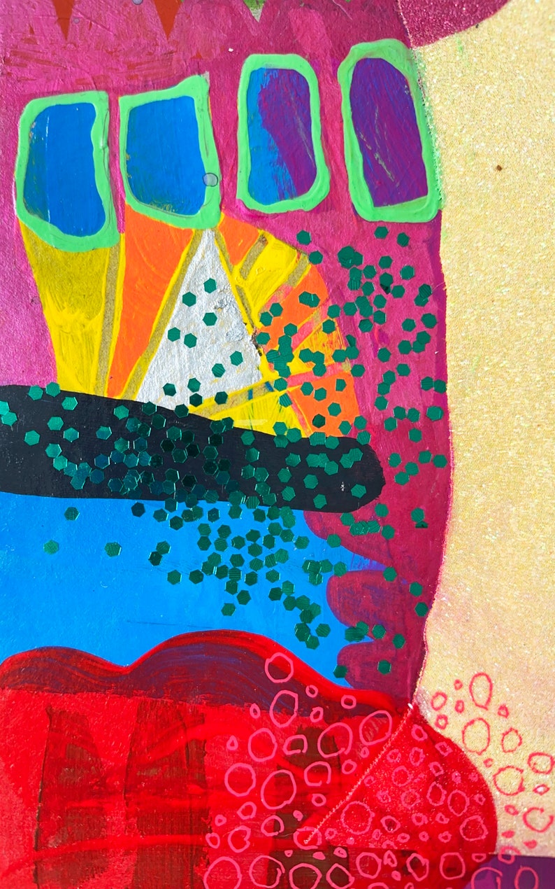 PDA, Mixed Media Wall Art on Upcycled Cardboard, Art Journal, Mixed Media Collage , Colorful Modern Painting, Abstract Expressionist Paintin image 4