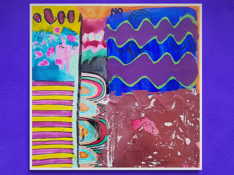 Originalmålning, Blandteknikkollage, Abstrakt expressionistisk målning, Modern väggkonst, Konstdagbok, Färgglad målning bild 1