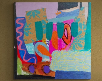 Mixed Media Art on Small Canvas - Colorful Abstract Wall Art - Intuitive Painting - Small Canvas Art