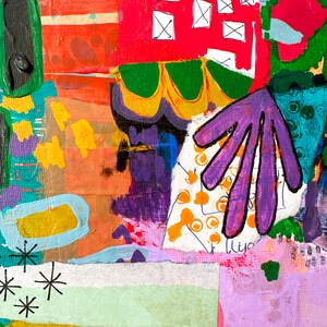 Mini Canvas Art, Original Mixed Media Abstract Collage on Board Canvas, Colorful Abstract Art, Intuitive Expressionism, Modern Painting image 5