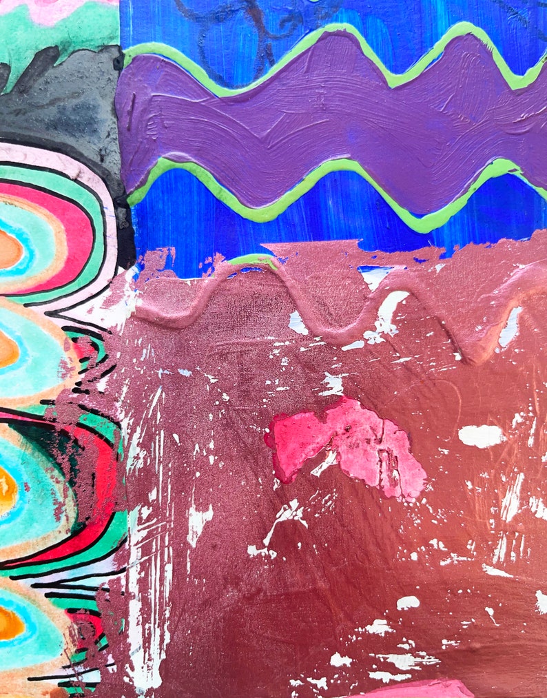 Originalmålning, Blandteknikkollage, Abstrakt expressionistisk målning, Modern väggkonst, Konstdagbok, Färgglad målning bild 6