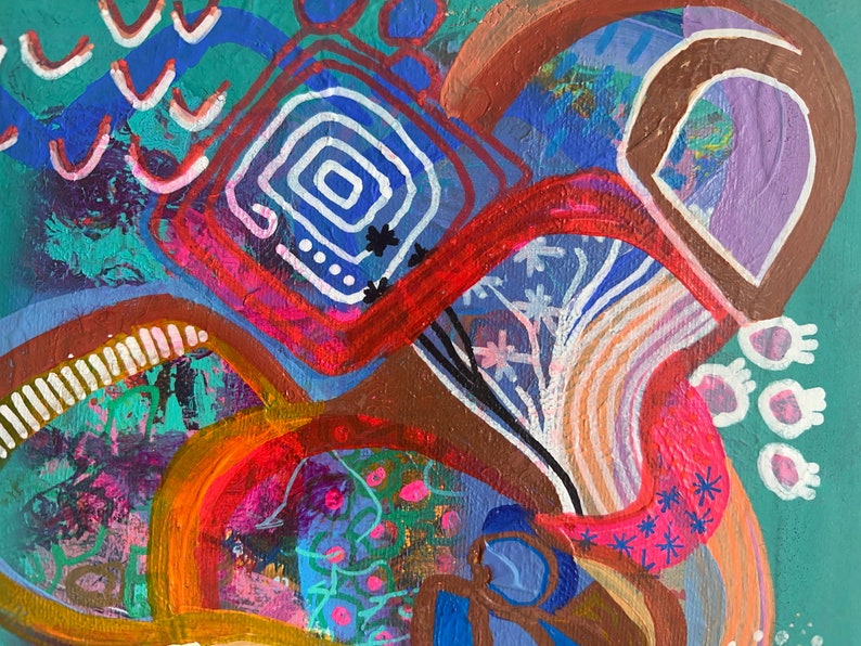 Whimsical Duck Abstraction, Mixed Media Abstract Painting on Canvas, Unique Abstract Expressionism Artwork, image 3