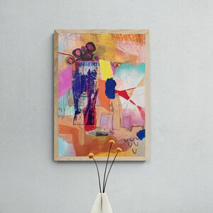 Väggkonst med blandteknik, collage - Färgglad väggkonst på papper - Abstrakt målning original - Intuitiv målning - Prisvärd konst bild 4