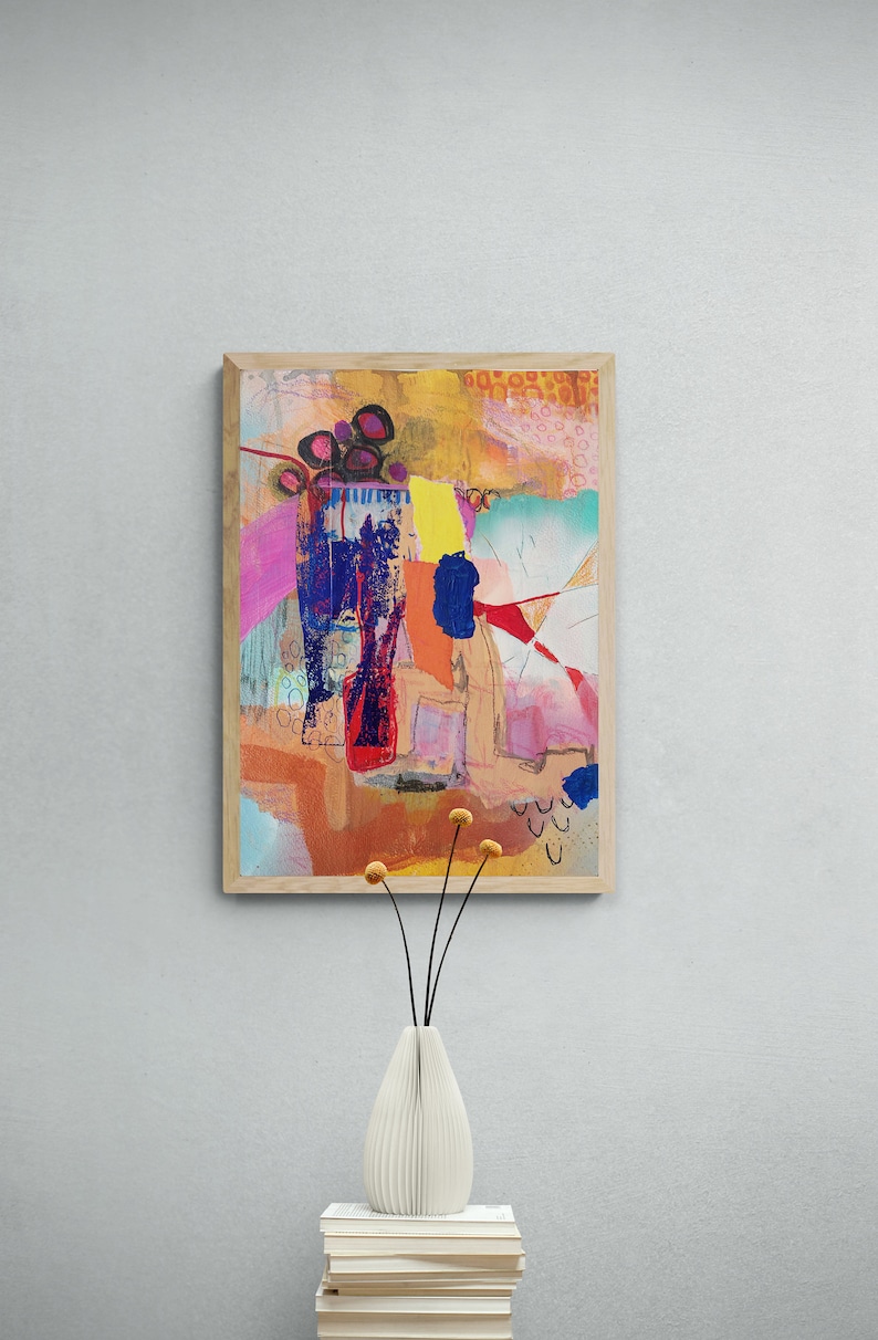 Väggkonst med blandteknik, collage - Färgglad väggkonst på papper - Abstrakt målning original - Intuitiv målning - Prisvärd konst bild 4