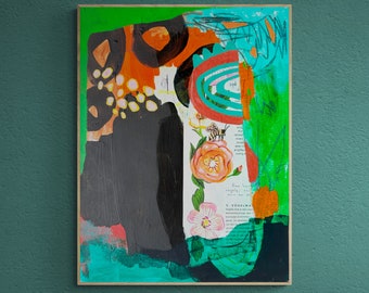 Original abstrakte Malerei, Mixed Media Collage Wandkunst, intuitive zeitgenössische Kunst, moderne abstrakte Malerei, kleine Kunst, Art Journal
