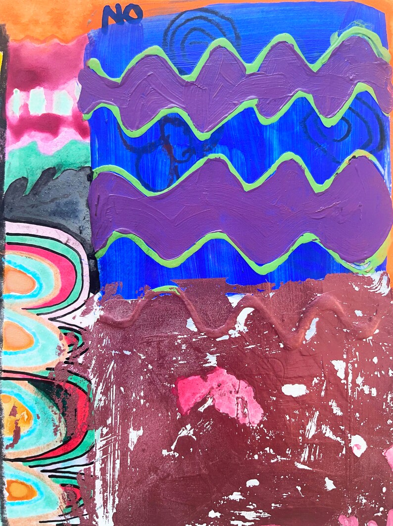Originalmålning, Blandteknikkollage, Abstrakt expressionistisk målning, Modern väggkonst, Konstdagbok, Färgglad målning bild 5