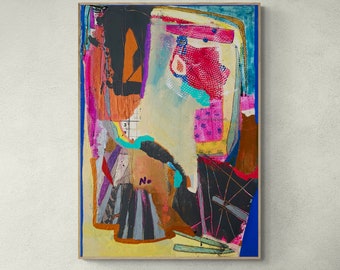 Mixed Media Collage Wall Art on Paper, Art Journal, Colorful Abstract Painting, Small Artwork, Intuitive Art, Expressionist Painting