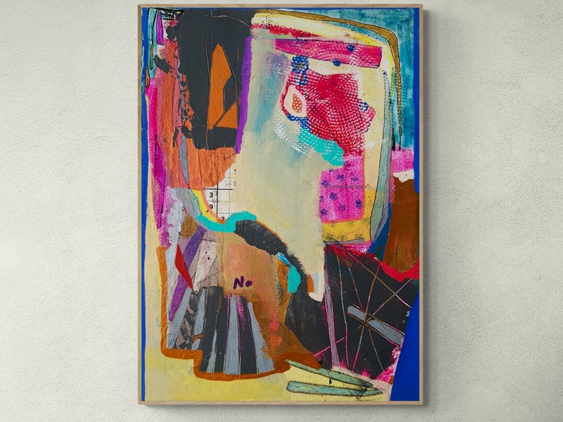 Mixed Media Collage Wall Art on Paper, Art Journal, Colorful Abstract Painting, Small Artwork, Intuitive Art, Expressionist Painting image 1