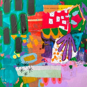 Mini Canvas Art, Original Mixed Media Abstract Collage on Board Canvas, Colorful Abstract Art, Intuitive Expressionism, Modern Painting image 2
