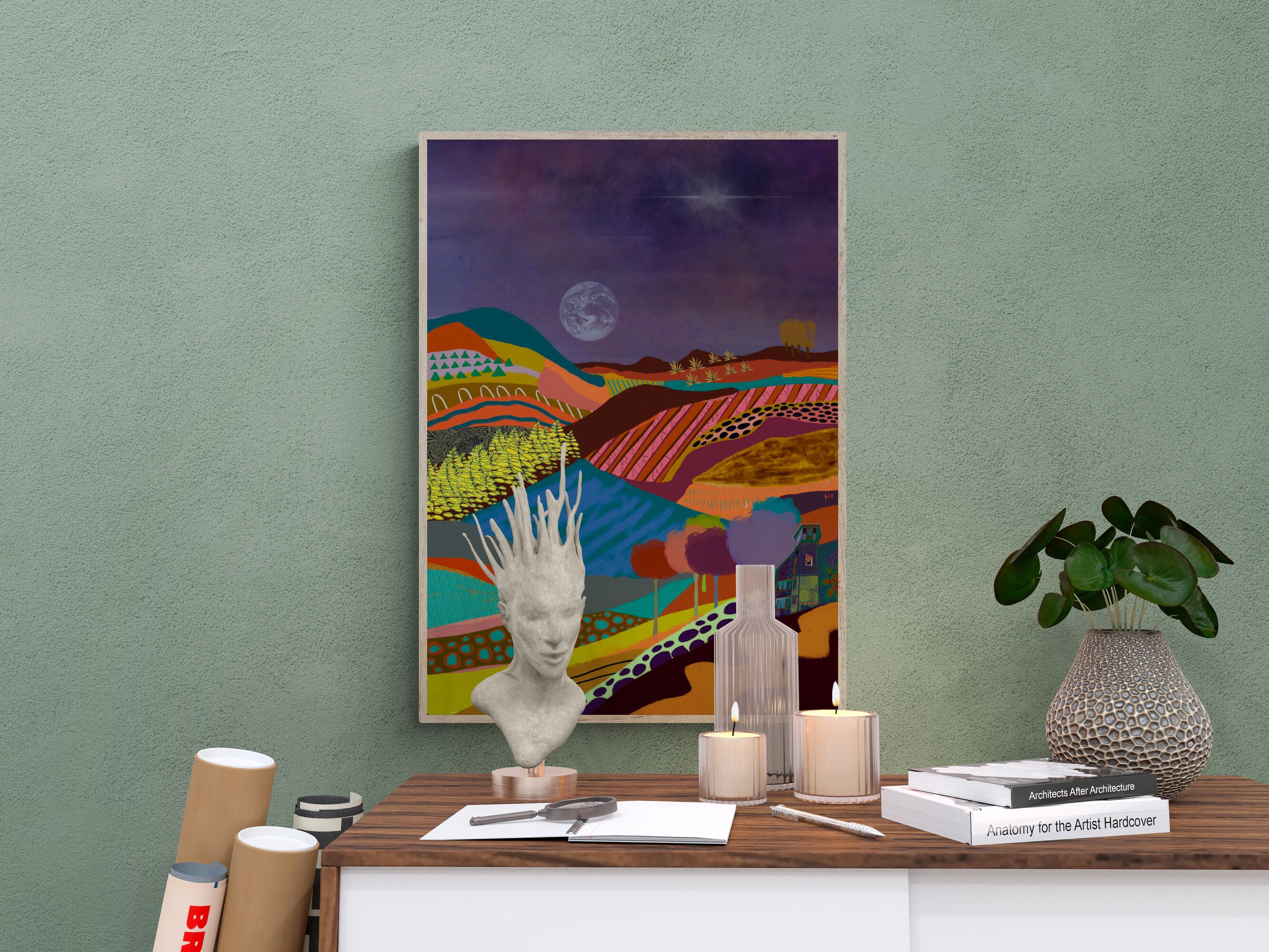 Colorful Abstract Landscape Wall Art, Digital Artwork Quality Print ...
