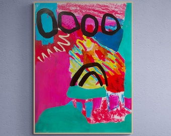 Original abstrakte Landschaftsmalerei, Mischtechnik auf Papier, zeitgenössische Kunst, kleines Originalgemälde