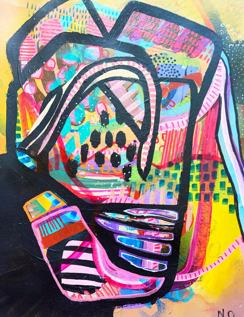 Original färgglad abstrakt målning, unik väggkonst, blandteknik, abstrakt expressionistisk målning, klotterkonst bild 3