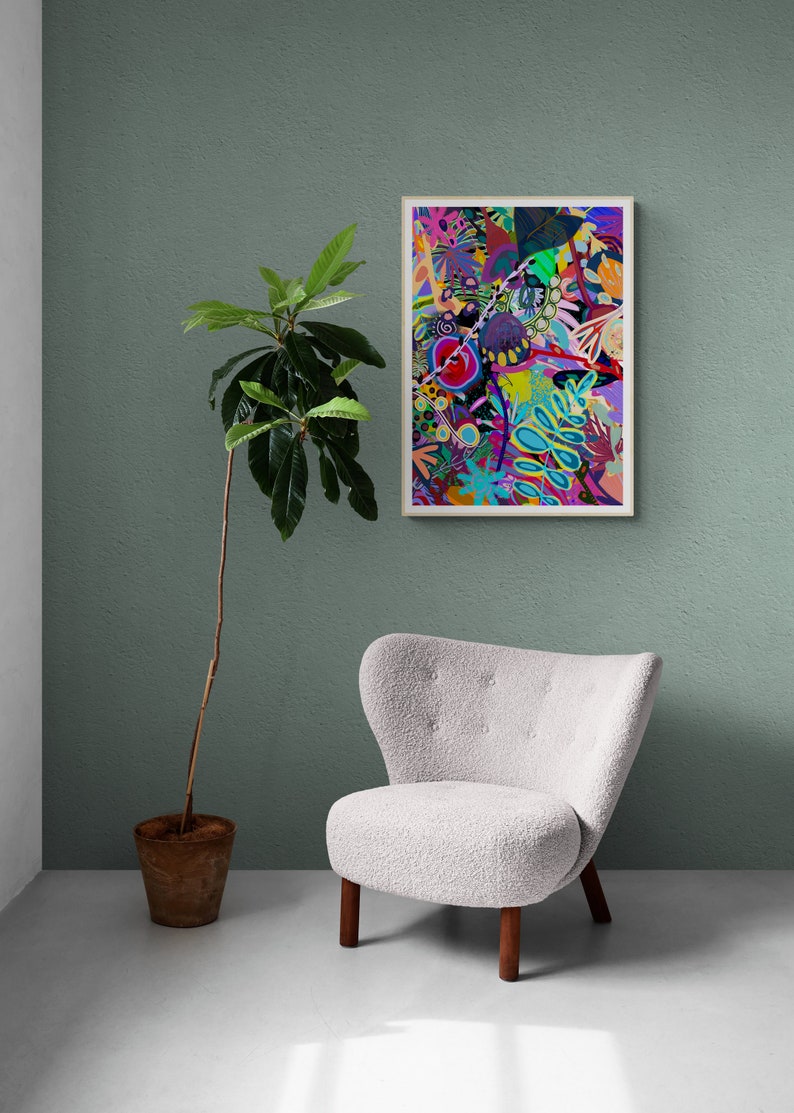 Digital Download Vibrant Botanical Wall Art, Colourful Art, Floral Abstract Print, Modern Flowers Layer Art image 3