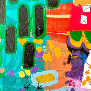 Mini Canvas Art, Original Mixed Media Abstract Collage on Board Canvas, Colorful Abstract Art, Intuitive Expressionism, Modern Painting image 3