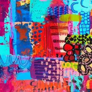 Modern Sprookje, Mixed Media Abstract on Wood, Vibrant Color Wall Art, Whimsical Abstraction, Original Painting, Doodling Art image 5