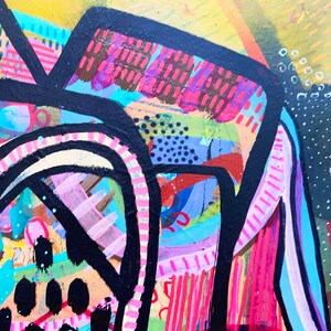 Original färgglad abstrakt målning, unik väggkonst, blandteknik, abstrakt expressionistisk målning, klotterkonst bild 5