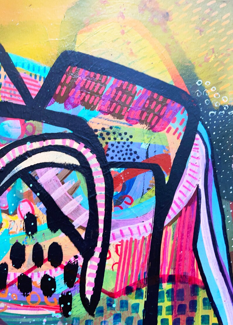 Original färgglad abstrakt målning, unik väggkonst, blandteknik, abstrakt expressionistisk målning, klotterkonst bild 5