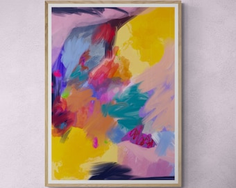 Oeuvre de main opposée, impression de qualité abstraite colorée, art téléchargeable abordable, peinture contemporaine