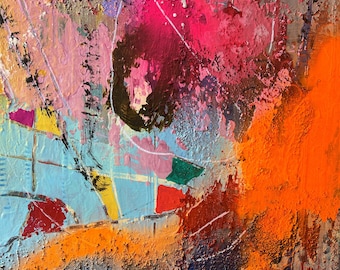 オリジナルミクストメディア抽象彫刻、キャンバス上のマルチカラー3D