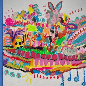 Astratto sottomarino, Arte murale astratta colorata, Tecnica mista, Diario d'arte, Carta strappata, Pittura moderna, Paesaggio astratto, Giornale spazzatura