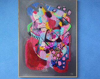 ♪絵画　カラフル　アート　ハンドメイド　オリジナル　ペン画　抽象画 送料無料】カラフルなアート 抽象画 油絵 絵画 Whale Gallery