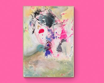 キャンバスに描かれた抽象的なミクストメディア絵画（15.75インチ x