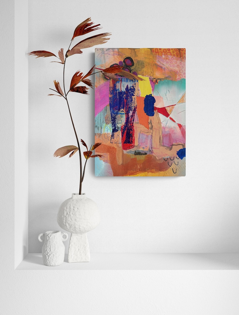 Väggkonst med blandteknik, collage - Färgglad väggkonst på papper - Abstrakt målning original - Intuitiv målning - Prisvärd konst bild 2