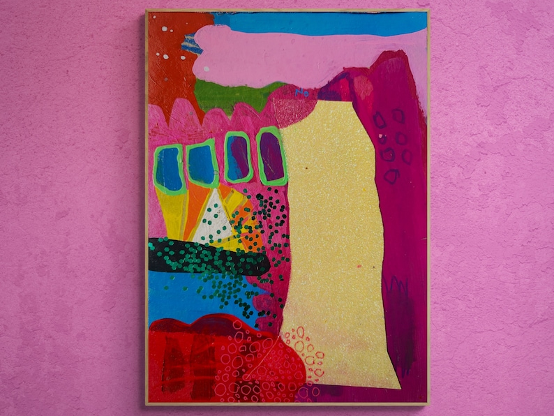 PDA, Mixed Media Wall Art on Upcycled Cardboard, Art Journal, Mixed Media Collage , Colorful Modern Painting, Abstract Expressionist Paintin image 1