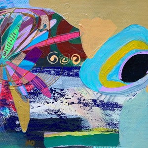 Färgglad väggkonst på papper, blandteknikcollage, abstrakt landskapsmålning, expressionistiskt konstverk bild 2