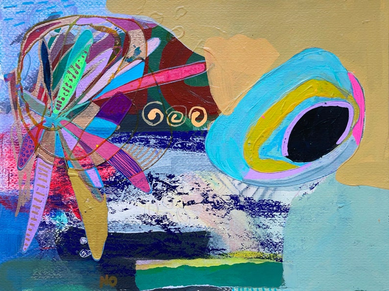 Färgglad väggkonst på papper, blandteknikcollage, abstrakt landskapsmålning, expressionistiskt konstverk bild 2