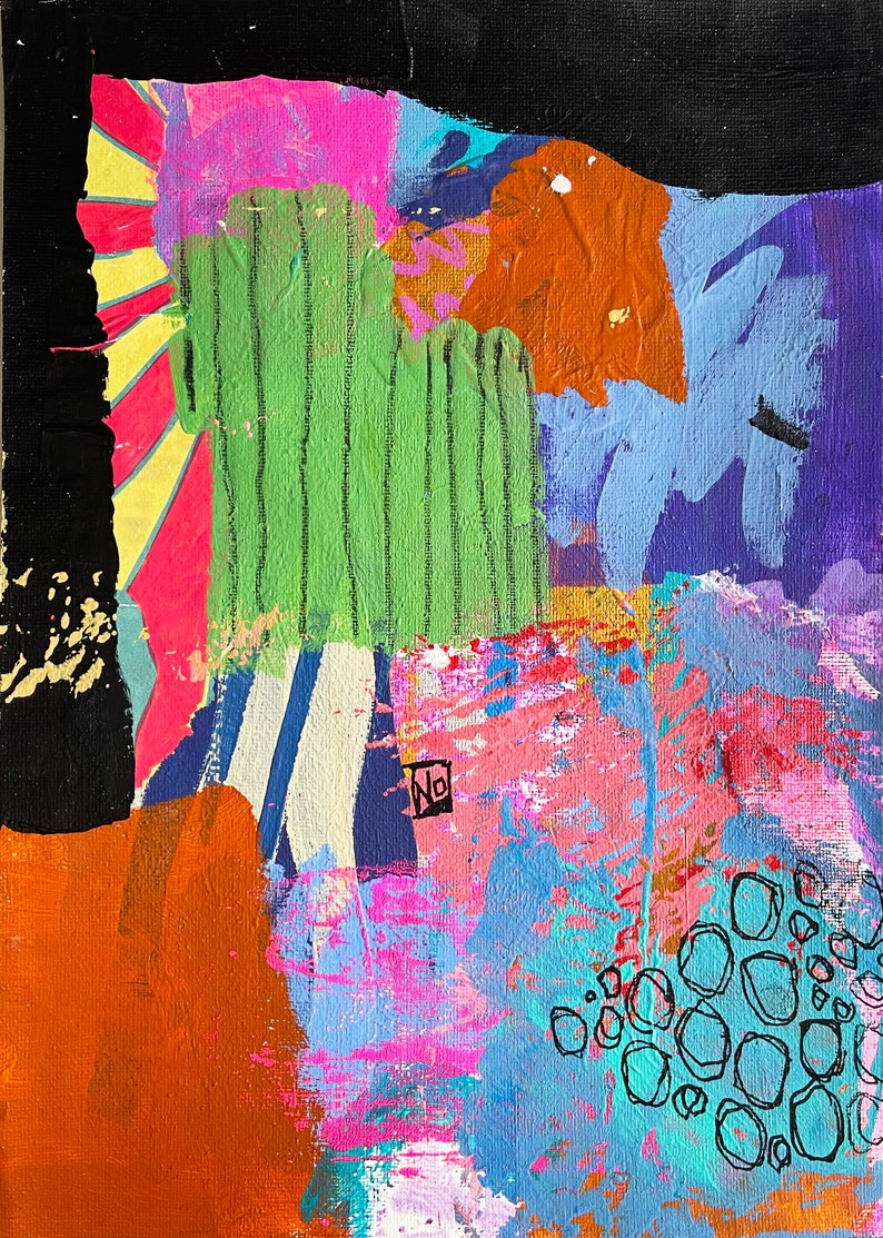 Mixed Media Art on Paper, Abstract Painting, Colorful Wall Art, Original Intuitive Art image 4