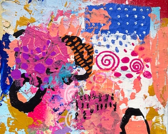 オリジナルミクストメディア抽象彫刻、キャンバス上のマルチカラー3D