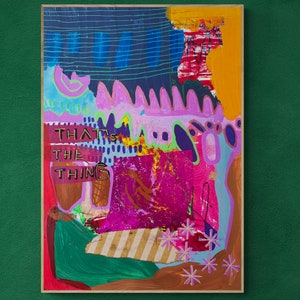 Mixed Media Collage Wall Art on Paper, Colorful Artwork, Small Art Journal,