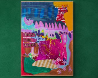 Arte de pared de collage de técnica mixta en papel, ilustraciones coloridas, diario de arte pequeño,