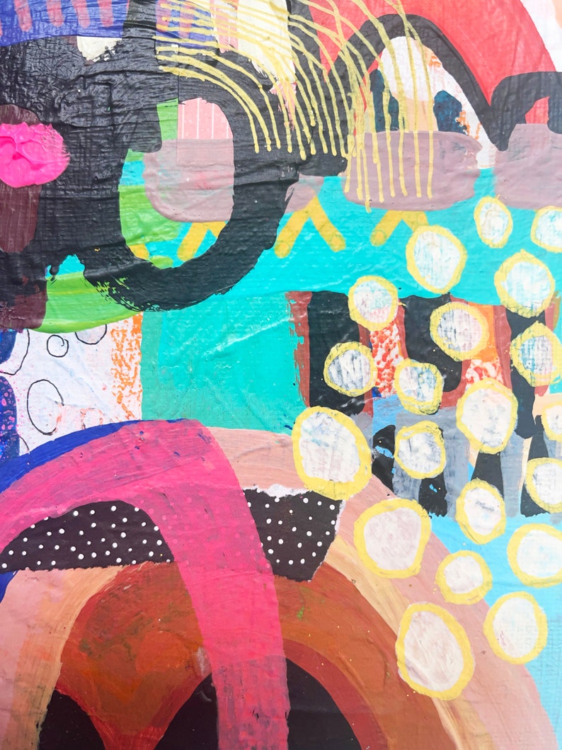Mixed Media Collage, Original Colorful Abstract Wall Art on Flea Market ...