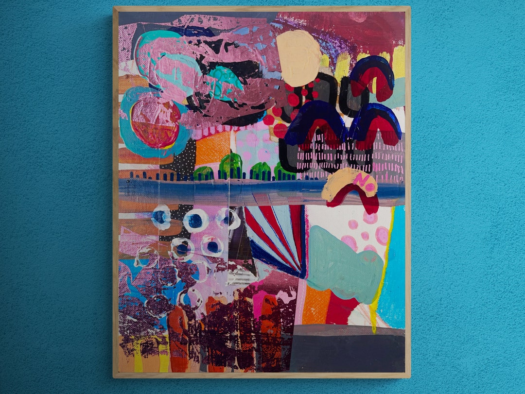 Mixed Media Abstract Collage Wall Art on Board Canvas, Paper Collage ...