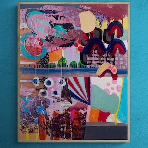 Mixed Media Abstract Collage Wall Art su bordo Tela, Paper Collage Art, Canvas Art originale