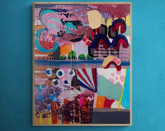 Mixed Media Abstract Collage Wall Art on Board Canvas, Paper Collage Art, Canvas Art Original