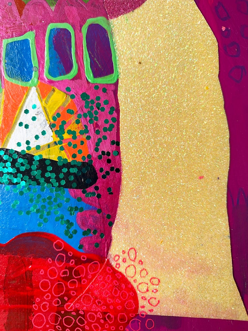 PDA, Mixed Media Wall Art on Upcycled Cardboard, Art Journal, Mixed Media Collage , Colorful Modern Painting, Abstract Expressionist Paintin image 3
