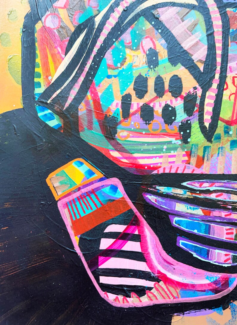 Original färgglad abstrakt målning, unik väggkonst, blandteknik, abstrakt expressionistisk målning, klotterkonst bild 4