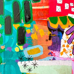Mini Canvas Art, Original Mixed Media Abstract Collage on Board Canvas, Colorful Abstract Art, Intuitive Expressionism, Modern Painting image 6