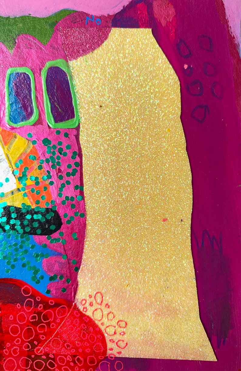 PDA, Mixed Media Wall Art on Upcycled Cardboard, Art Journal, Mixed Media Collage , Colorful Modern Painting, Abstract Expressionist Paintin image 5