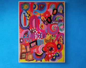 Colorful Floral Painting on Canvas, Acrylic Abstract Painting, Mixed Media Abstract Painting, Colorful art