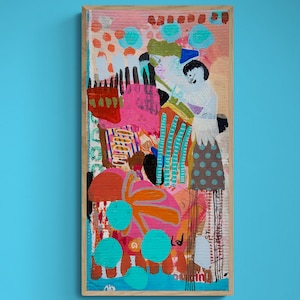 Mixed Media Abstract Collage Artwork on Upcycled Cardboard, Intuitive, Colorful, Modern, Contemporary Wall Art, Painting, Junk Journal