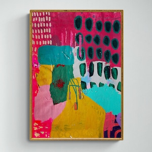 Colorful Mixed Media Collage Art on Paper, Abstract Painting, Colorful Wall Art, Original Intuitive Art