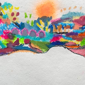 Arte murale astratta colorata, collage multimediale misto, diario d'arte, carta strappata, pittura moderna, piccola arte, paesaggio astratto, pittura su carta