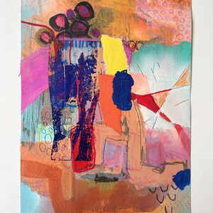 Väggkonst med blandteknik, collage - Färgglad väggkonst på papper - Abstrakt målning original - Intuitiv målning - Prisvärd konst bild 3