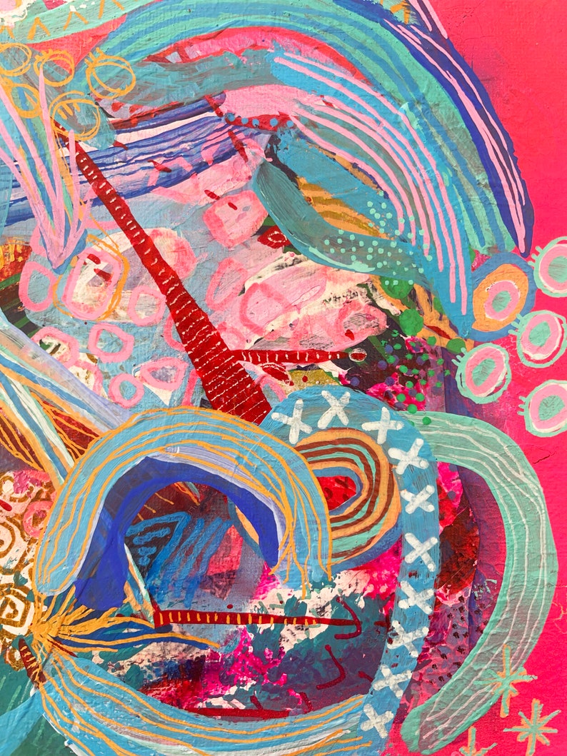 Textured Mixed Media Abstract Wall Art, Intuitive Art, Colorful Abstract Painting, Original Modern Art, Neon Pink Wall Art, Imaginary Amulet image 3