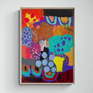 Mixed Media Art on Paper, Abstract Painting, Colorful Wall Art, Original Intuitive Art, Quirky Collage on Paper
